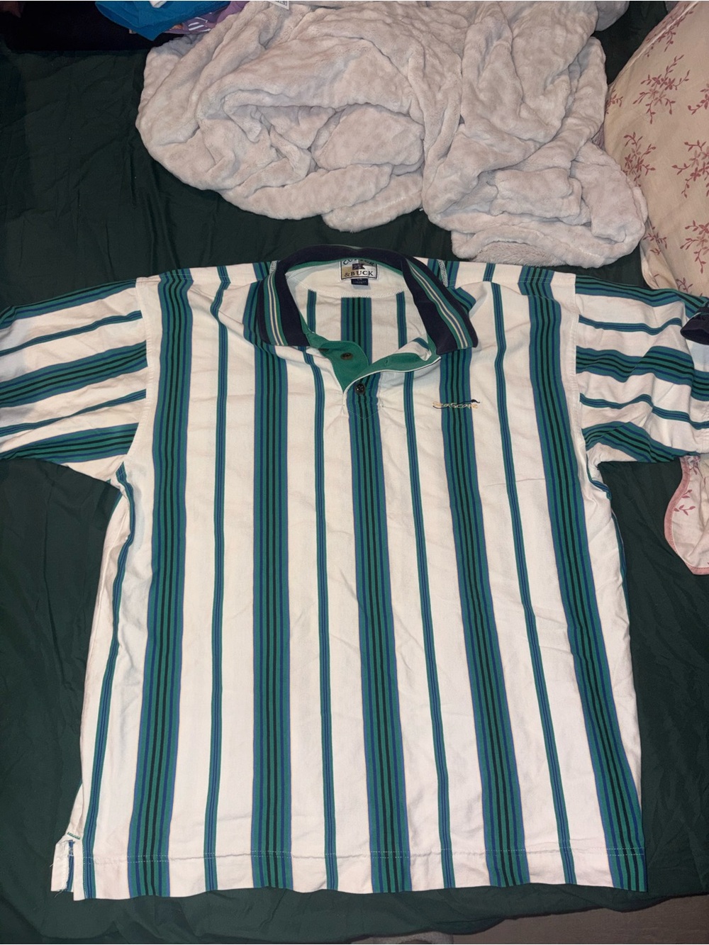 Cutter & Buck Teal, Dark Teal & White Striped Kids Polo